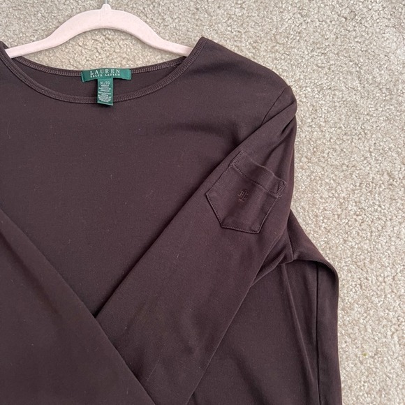 Ladies Lauren Ralph Lauren Long Sleeve Top Pocket‎ Ribbed Knit Casual Brown XL - Picture 6 of 8